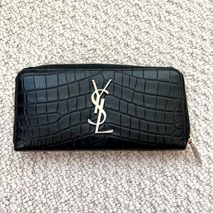 SAINT LAURENT MONOGRAM ZIP-AROUND WALLET DECORATED WITH TINY METAL YSL INITIALS